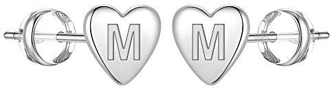 Silber-Ohrstecker für Mädchen und Frauen, S925er-Sterlingsilber, Weißgold, Ohrstecker, Buchstabe M, hypoallergen, Ohrringe für Damen, Mädchen, Schmuck, Ohrringe, Muttertag, Valentinstagsgeschenk