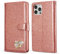 QLTYPRI Case for iPhone 13 Pro Max, Glitter PU Leather TPU Bumper Card Holder Wrist Strap Wallet Case with Inlaid Heart Diamond Flip Cover for iPhone 13 Pro Max - Rose Gold