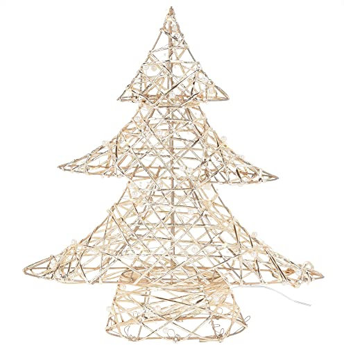 com-four® Deko-Tanne mit LED-Beleuchtung, geflochtene Zweige mit 30 warmweißen LEDs, tolles Stimmungslicht für Weihnachten (01 Stück - Goldfarben - Baum 40cm)