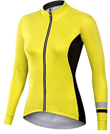 NUCKILY Damen Radfahren Jersey Thermische Vlies Langarm Fahrrad Fahrrad Kleidung Radfahren Shirts Fahrrad Tragen Mit 3 Taschen…