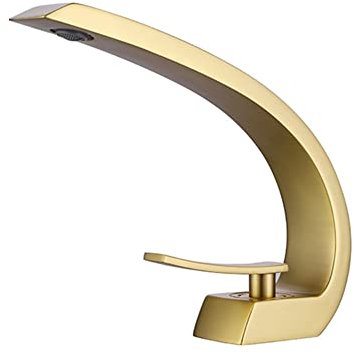 FW Robinet Lavabo Robinet Salle De Bain, Moderne Design Élégant Laiton Mitigeur Lavabo Eau Chaude Et Froide Disponible, Valve En Céramique, Doré Brossé