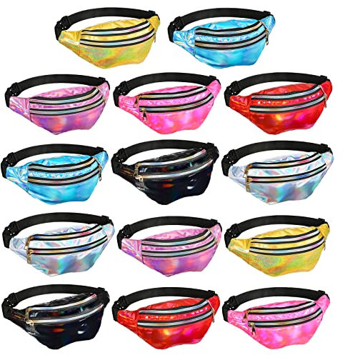 14 Stück holografische Rave-Bauchtasche, wasserdicht, Neon-Bauchtasche, verstellbare Gürteltaschen, Laufen, Hüfttaschen für Damen, Herren, Reisen, Wandern, Outdoor-Aktivitäten, 7 Farben, mehrfarbig