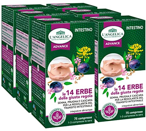 6x L'Angelica 14 Erbe della Giusta Regola Integratore Alimentare per l'Intestino - 450 Compresse