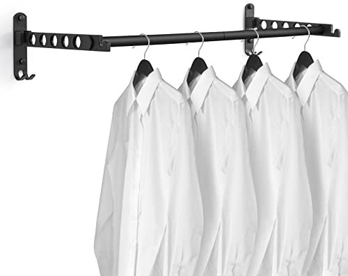 TINIFO Kleiderhaken Klappbar, Wand Kleiderständer Kleiderlüfter Wandhaken Klappbar, Klapphaken für Balkon Waschküche Badezimmer (Schwarz 2 Stück)