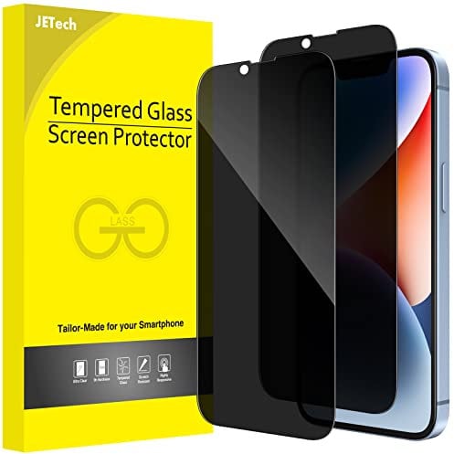 JETech Protector Pantalla Privacidad Cobertura Completo para iPhone 16e 2025, iPhone 14 6,1 Pulgadas, Cristal Vidrio Templado Antiespia, Amigable para Funda, 2 Unidades