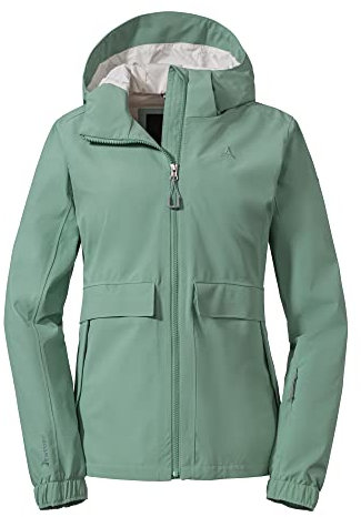 Schöffel Damen Jacket Lausanne L, Funktionsjacke mit Kapuze, wasserdichte Übergangsjacke mit Pack-Away-Tasche, matcha mint, 38