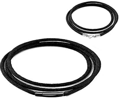 Findout 3mm Black Silk Cord Chain Necklace For Men, Black Stainless Steel Durable Buckle Snap Clasp Hyponic Rope Chain Necklace For Women Girl Boy With Free Steel Silk Chain 14-36inch (34)