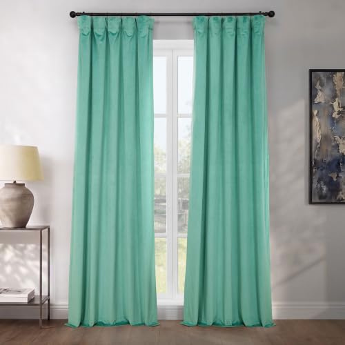 HPD Half Price Drapes Heritage Plush Velvet Curtains 108 Inches Long Room Darkening Curtains for Bedroom & Living Room 50W x 108L, (1 Panel), Light Teal Green | HPD Half Price Drapes Heritage Room Darkening Curtains for Bedroom - Luxury, Lined, Pole Pocket, Back Tab, Hook Belt