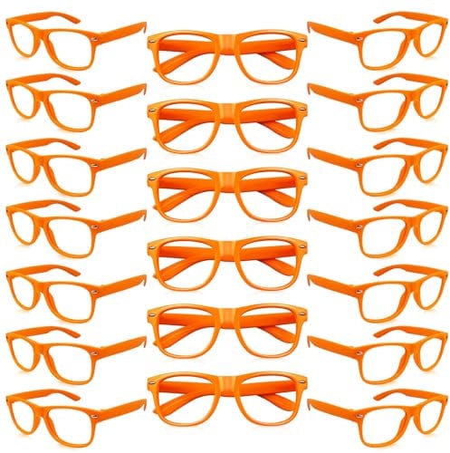 Matcheck 20 Pack Kids Orange Pretend Play Glasses Bulk, Boys Girls Birthday Party Favors No Lens Frame Fake Glasses