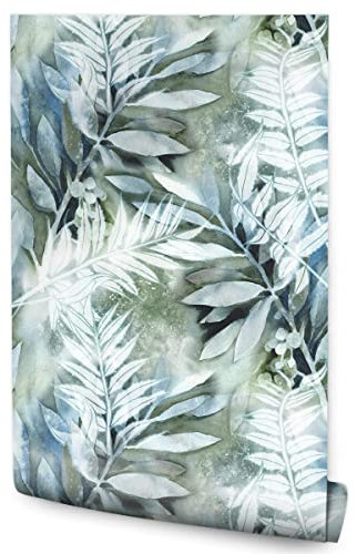 Muralo Tapete 10m Rolle Vlies Tapete Aquarell BLÄTTER Pflanzen Natur Flora Vliestapete 1000 x 53cm Wand Tapete Wohnzimmer Schlafzimmer Moderne Wanddeko Wand Dekoration
