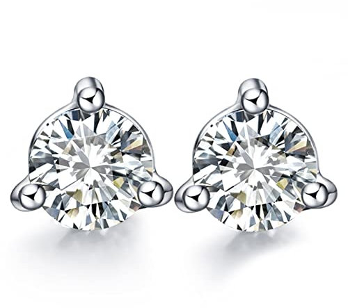 Epinki 18K Weißgold 750 Ohrstecker Damen, 0.03ct Diamant Ohrringe Boho Zart Design Solitär Ohrschmuck Rundschliff Echt Gold Schmuck