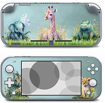 Finest Folia Folien Skin kompatibel mit Nintendo Switch Lite Spiele Konsole Aufkleber Schutz gegen Kratzer Design Sticker Cover Spielekonsole passgenau selbstklebend R203 (17 Tiere Wasserfarben)