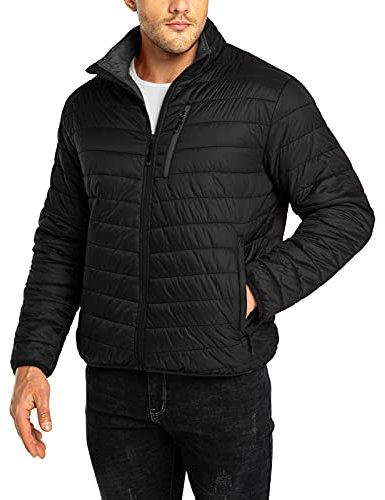 33,000ft Mens Winter Lightweight Jacket Warm Short Packable Puffer Jacket Transitional Padded Jacket Quilted Jacket for Men Lined for Hiking Travelling Pure Black M