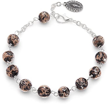 Mondo Cattolico - Rosario Bracciale Religioso con Perle in Legno di Ulivo, Vetro Veneziano o Madreperla - Spirito Santo e Vergine Miracolosa (Vetro di Murano)