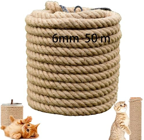 Sisalseil Für Kratzbaum, Katzenbaum Sisalseil 50 M, Sisalseil Für Katzen, Kratzbaum Seil Für Katzen, Kratzbaum, Kratzseil, Haushalt, Garten, DIY, Dekoration (Seil 6mm, 50 Meter)