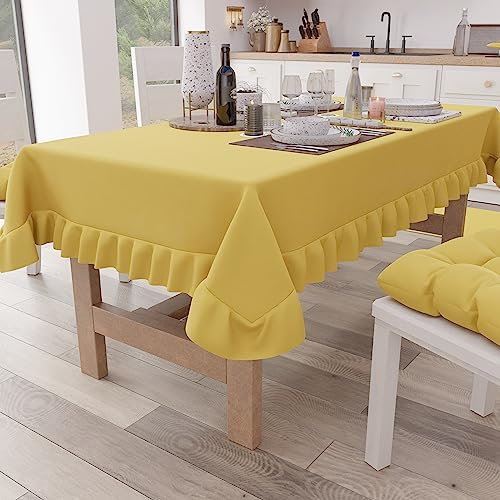 PETTI Artigiani Italiani - Tovaglia con Volant, Tovaglia da Tavola, Tovaglia Cucina Rettangolare con Balza, Tovaglia Copritavolo Tinta Unita in Cotone, X12 Posti (140x240 cm) Giallo
