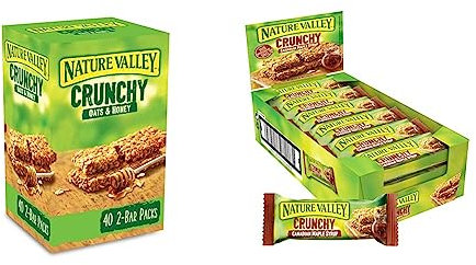 Nature Valley Crunchy Granola Bars Oats 'n' Honey, Pack of 40 Bars & Crunchy Canadian Maple Syrup Cereal Bars 42g (Pack of 18 bars)