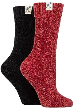 Elle Womens Soft and Cosy Cable Knit Chenile Boot Socks in a Multipack of 2 for Walking, Hiking and the Outdoors Size 4-8 (as8, numeric, numeric_4, numeric_8, regular, regular, Merlot/Black)