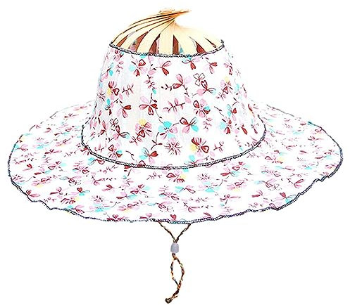 WOBBLO Bamboo Sun for Women | UV Protection 2 in 1 Stylish Bamboo Sun - Hand Fans for Women Beach Foldable Bamboo Hat, Random Style, One size