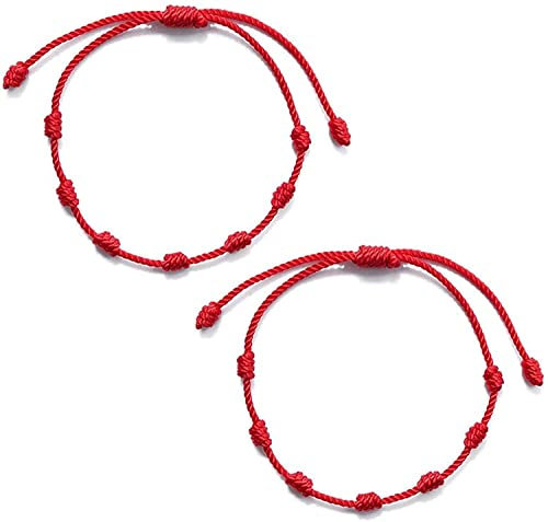 2 pièces porte-bonheur rouge Bracelets 7 noeuds Protection corde amulette cadeau de nouvel an Robuste et durable
