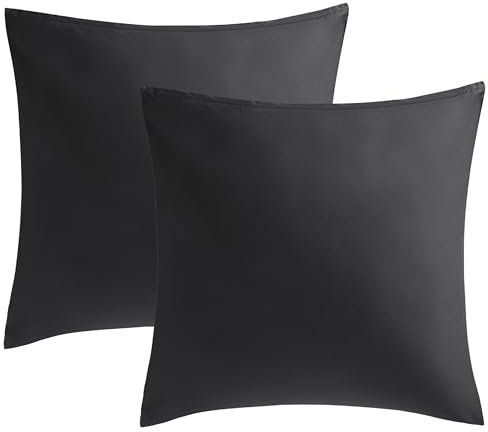 Bedsure Kissenbezug 80x80 2er Set - 100% Baumwolle Kopfkissenbezug 80x80, Kissenbezüge mit Reißverschluss, Oeko-TEX, Kissenhülle - Weich Atmungsaktiv und Langlebig für Bett Sofa, Schwarz