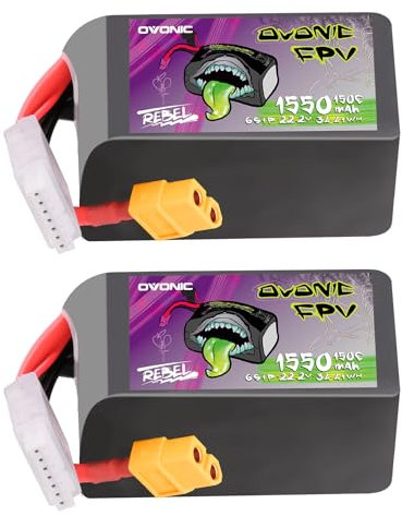 OVONIC Batterie Lipo 6S 1550 mAh 22,2 V 150 C avec prise XT60 pour hélicoptère RC FPV avion quadcopter Hobby Racing (2 pièces)