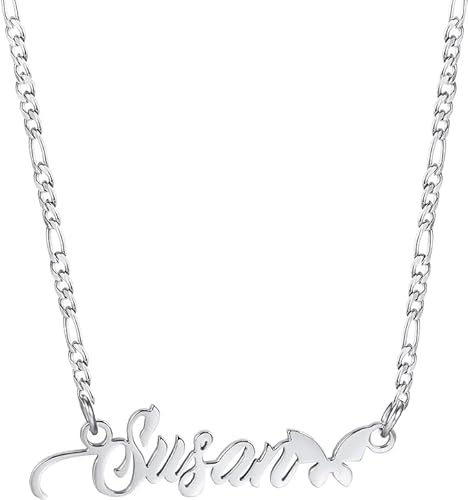 Vnox Collana Con Nome Personalizzabile - Argentato Oro Rosa, Acciaio Inossidabile - Regalo Donna Compleanno, Natale, Mamma, Fidanzata (Nome-2)