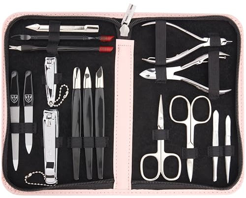 3 Swords Germany - brand quality 16 piece manicure pedicure grooming kit set in light pink fashion leather case in gift box - Made by 3 Swords