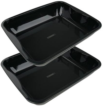 FM Professional 9912650 Lot de 2 plats de four, plat émaillé, plaque cuisson four, plat à gratins, plat à four XXL, plaque four, Acier émaillé, Noir, 40 x 34 x 8 cm
