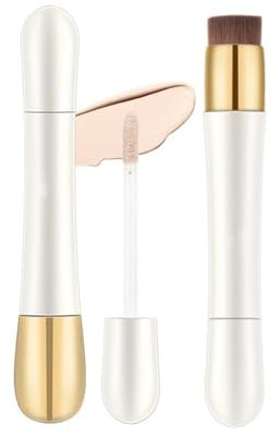 2 in 1 Foundation Anti-wrinkle Concealer, Foundation Stick With Built-in Brush, High Coverage Matte Liquid Concealer, Non-Creasing & Lightweight Face Contour Concealer (White-#01, 8g)