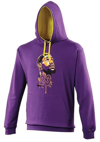 Basketball Hoodie mit Lebron James Motiv in Lakers Farben (DE/NL/SE/PL, Alphanumerisch, M, Regular, Regular, Lila/Gelb)