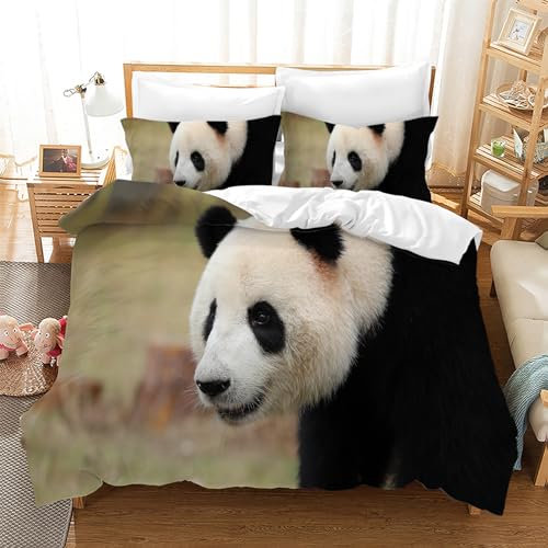 Leleyouzer Panda Bettwäsche Set für Kinder, Bettbezug mit Tiermotiv, 1 Mikrofaser Kinderbettbezug und 2 Kopfkissenbezug 50 x 75cm (P5, 135×200 cm)