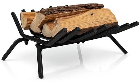 GYMAX Range-Bûches, Grille de Cheminée avec 7 Barres Métalliques Résistant à Chaleur, Porte-Bûches pour Foyer Intérieur/Extérieur