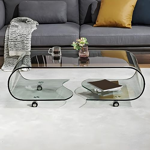 DOFFO Table Basse en Verre Table Basse rectangulaire Table Basse Transparente, Petite Table Basse Moderne pour Salon Chambre à Coucher, Blanc 35,5 L x 20 L x 15 H