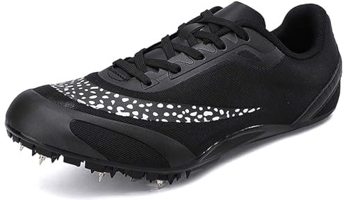 PENXZT Calzado de Atletismo para Hombre Zapatos de Atléticos Juvenil Antideslizante Zapatillas De Pista Y Campo 8 Clavos para Sprint, Running,Negro,36 EU