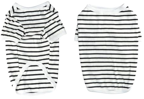Shengxi Hundepullover, Gestreifte Hundeshirts für Kleine Hunde, Sommer Atmungsaktiv Gestreifte Welpe T-Shirt Weste Basic T-Shirt Dehnbar Haustier Kleidung für Chihuahua Französische Bulldogge (L)