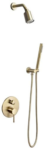 BiaoTeng Colonne de Douche Encastrable Kit Douche Murale Chaud et froid 2 Fonctions Laiton Monocommande Colonne de Douche Encastrée Or Brossé