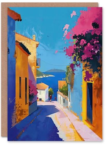 Artery8 Santorini Meer Küstenstadt Dorf Bunt Geburtstagskarte