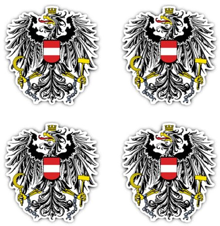 Aufkleber: 75 mm, 4 Stück - Wappen - Österreich - AT - für Auto, Laptop und mehr