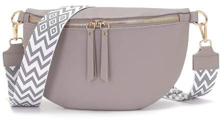Vezluax 30x20cm umhängetasche Damen Bauchtasche Damen Groß Vegan Leder Crossbody Bag stylisch Frauen mit breitem Gurt Grau