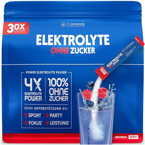Elektrolyte OHNE ZUCKER - 30 Stück - 1390mg Elektrolyte für Sport und gegen Kater - Elektrolyt Pulver kalorienarm und zuckerfrei - Premium Power Electrolytes mit Berry-Geschmack – 300g