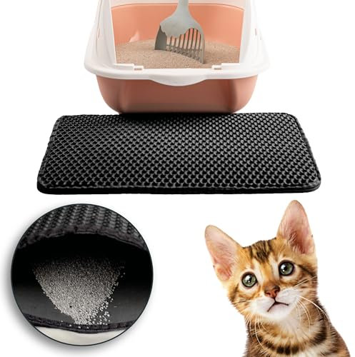 LINUMA® Katzenklo Matte 45x30cm Schwarz, Katzenstreu Matte, Katzenmatte, Unterleger für Katzenklo, Katzenstreumatte, Decken & Möbel für Katzen