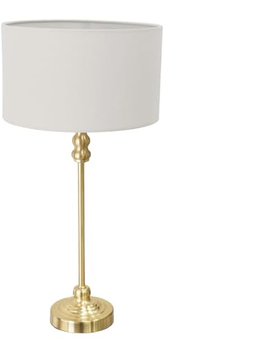 ValueLights | Gold Metal Candlestick Table Lamp with Grey Fabric Drum Shade Bedside Light | Table Lamps, Home Décor & Improvement Essential