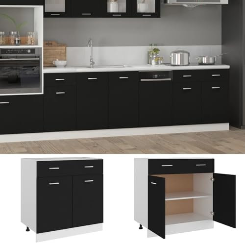 Somanki Armario Inferior cajón Cocina aglomerado Negro 80x46x81,5 cm, Muebles De Cocina, Mueble Bajo Cocina, Cocinas Completas, Mueble Fregadero, Auxiliar Bajo Fregadero - 801237