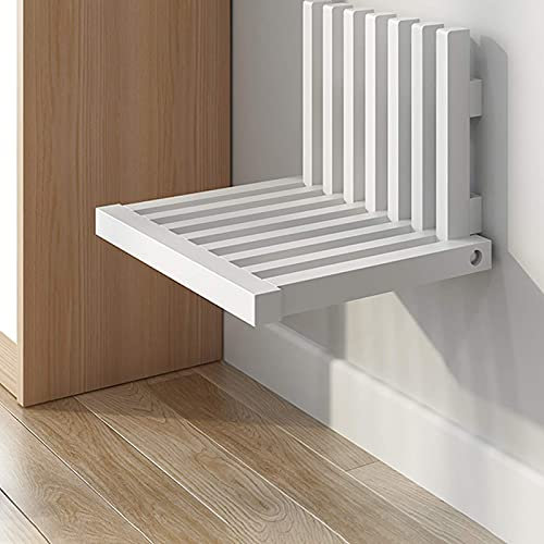 Klappbare Duschbank aus Massivholz, für Badezimmer, Wandmontage, Badezimmerhocker für Tür, Eingang, Weiß