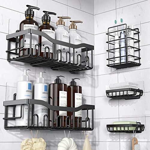 Rusoof Edelstahl Dusche Caddy Nizer Set 5 Stück Klebe Badregale mit großer Kapazität ohne Bohren für Badezimmer Lagerung und Wohnkultur
