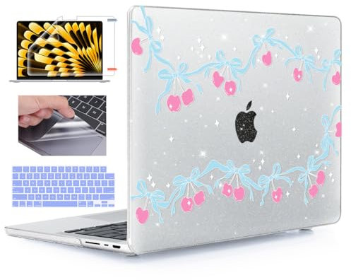 YSCLBAHUK for M4 MacBook Pro 16 Inch Case 2024 2023 2021 A3403 A3186 M3 A2991 M2 A2780 M1 A2485 Pro/Max Chip, Plastic Hard Shell Case & Keyboard Cover for MacBook Pro 16 M4 Touch ID, Cherry Bow