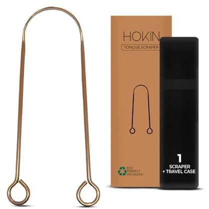 HOKIN Gratte-langue en cuivre, traitement de la mauvaise haleine, 100% cuivre, gratte-langue pour hommes et femmes, brosse à langue pour hygiène bucco-dentaire (1 pièce)