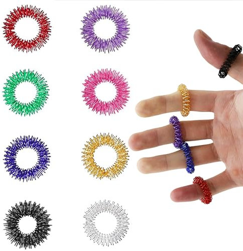 8 Stück Massageringe für Finger Massage Ring, Akupressur Ring Sensorische Skills Ringe Set, Fingermassagering für Stress Reduzierstück und Förderung der Durchblutung Akkupressurringe