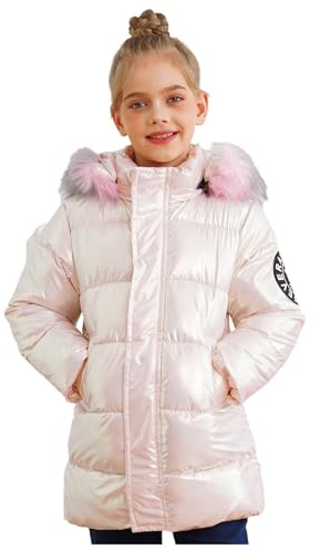 LiiYii Cappotto Invernale Bambina Ragazza Giacca con Cerniera e Cappuccio Antivento Giubbotti Metallici Lucidi Giacche da Neve con Due Tasche Autunno Inverno